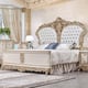 White Leather & Golden Finish King Bed Set 5Pcs Traditional Homey Design HD-9102