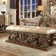 Antique Gold & Brown Tufted Bench Carved Wood Traditional Homey Design HD-8018 