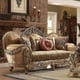 Antique Brown Chenille Carved Wood Loveseat Traditional Homey Design HD-622