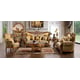 Golden Tan Chenille Sofa Set 3Pcs Carved Wood Traditional Homey Design HD-369 