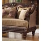 Homey Design HD-386 Espresso Fabric Dark Cherry Finish Sofa Carved Wood Traditional