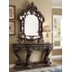 Dark Brown & Silver Console Table & Mirror Carved Wood Traditional Homey Design HD-8017 