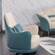 Italian Leather Off White & Blue Arm Chair AMALIA EUROPEAN FURNITURE Modern