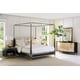 Creme Leather & Black Lacquer Finish King Size Bed Set 2Pcs THE COUTURIER CANOPY BED / OPPOSITES ATTRACT by Caracole 