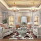 Silver Finish Beige Pearl Fabric Sofa Set 2Pcs Traditional Homey Design HD-6034 