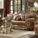 Antique Brown Chenille Carved Wood Sofa Set 4Pcs w/ Coffee Table Traditional Homey Design HD-622