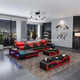 BLACK RED Sectional Sofa LHF Italian Leather STARFIGHTER EUROPEAN FURNITURE 