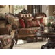 Dark Oak & Floral Chenille Sofa Set 4Pcs w/ Coffee Table Traditional Homey Design HD-39