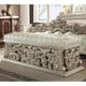 Tufted Bench Metallic Silver Carved Wood Traditional Homey Design HD-8017 