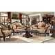 Homey Design HD-953 Luxury Upholstery Golden Beige Dark Brown Carved Wood Living Room Sofa Loveseat and Coffee Table Set 3Pcs