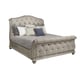 Traditional Oak Finish Tufted Upholstered King Sleigh Bed  HD-80005