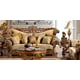 Golden Tan Chenille Loveseat Carved Wood Traditional Homey Design HD-369