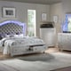 Silver Finish Wood Queen Panel Bed Contemporary Cosmos Furniture Shiney