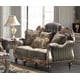 Homey Design HD-287 Olive Green Brown Silver Fabric Sofa Loveseat Set 3Pcs Carved Wood