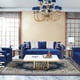 Navy Fabric Sofa & Loveseat Set 2Pcs w/ Gold Steel Legs Transitional Cosmos Furniture Lawrence