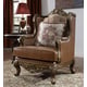 Mohawk Finish Leather Armchair Carved Wood Traditional Homey Design HD-555