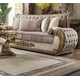 Brown & Beige Tufted Loveseat Carved Wood Traditional Homey Design HD-25