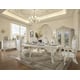 White Gloss & Gold Brush Leather Dining Set 7Pcs Traditional Homey Design HD-8091