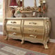 Antique Gold & Leather King Bedroom Set 6Pcs Traditional Homey Design HD-1801