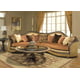 Golden Beige Silk Chenile Luxury Sectional Sofa Dark Brown Wood HD-90002