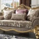 Homey Design HD-1634 Victorian Upholstery Taupe Mixed Fabric Sofa Loveseat and Chair Carved Wood Set 3Pcs