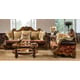 Homey Design HD-481 Antique Gold Burgundy Chenille Fabric Sofa Set 3Pcs Carved Wood Classic