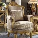 Homey Design HD-1634 Victorian Upholstery Taupe Mixed Fabric Sofa Loveseat and Chair Carved Wood Set 3Pcs