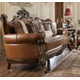 Mohawk Finish Leather Loveseat Carved Wood Traditional Homey Design HD-555