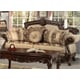 Homey Design HD-296 Chestnut Hazelnut Chenille Fabric Sofa Loveseat Set 2Pcs Carved Wood Tranditional