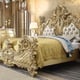 Antique Gold & Leather Cal King Bed Traditional Homey Design HD-1801