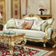 Traditional Antique Gold Fabric & Leather Sofa Set 3Pcs Homey Design HD-91630