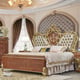 Pearl Silver Leather & Mahogany Finish King Bed Set 5Pcs Traditional Homey Design HD-9090
