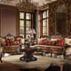 Dark Oak & Floral Chenille Sofa Set 4Pcs  Traditional Homey Design HD-39 