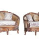 Luxury Antique Dark Cooper Wood Trim VICTORIAN Sofa Set 2 Pcs EUROPEAN FURNITURE