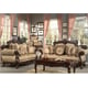 Homey Design HD-296 Chestnut Hazelnut Chenille Fabric Sofa Loveseat Set 2Pcs Carved Wood Tranditional