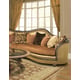 Golden Beige Silk Chenile Luxury Sectional Sofa Dark Brown Wood HD-90002