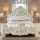 Luxury Glossy White King Bed Carved Wood Traditional Homey Design HD-8089