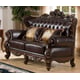 Cherry finish Wood Brown Leather Sofa Set 2Pcs Traditional Cosmos Furniture Vanessa