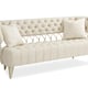 Cream Fabric Button-Tufted Sofa w/ Decorative Metal Frame Come Full Circle by Caracole 