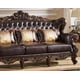 Cherry finish Wood Brown Leather Sofa Traditional Cosmos Furniture Vanessa