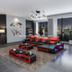BLACK RED Recliner Sectional RHF Italian Leather STARFIGHTER EUROPEAN FURNITURE 