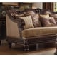 Homey Design HD-386 Espresso Fabric Dark Cherry Finish Sofa Carved Wood Traditional