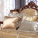 Homey Design HD-520 Luxury Golden Beige Fabric Walnut Finish Sofa Set 3Pcs Carved Wood Casual