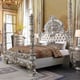 Silver & Bronze Finish Tufted King Poster Bed  Set 5Pcs Traditional Homey Design HD-1811